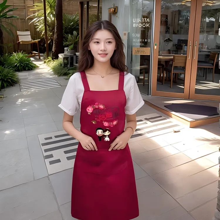 加厚喜事喜庆帮忙防油围裙常规耐磨印字结婚背带防污做饭抗皱套袖
