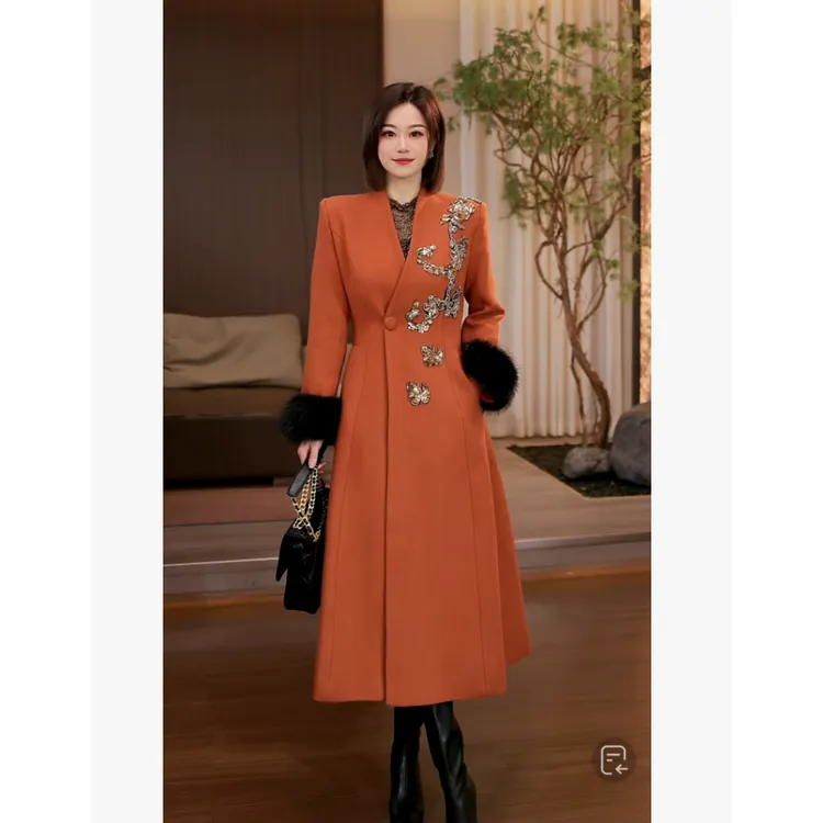 【Molly】2025秋冬定制爱玛橙中长款加厚气质女大衣外套FG2531062A