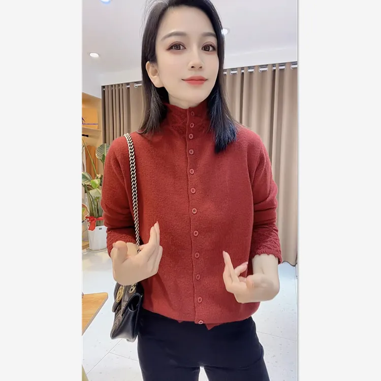 2025冬装加厚保暖高领纯色开衫洋气百搭气质毛衣女毛针织衫外搭