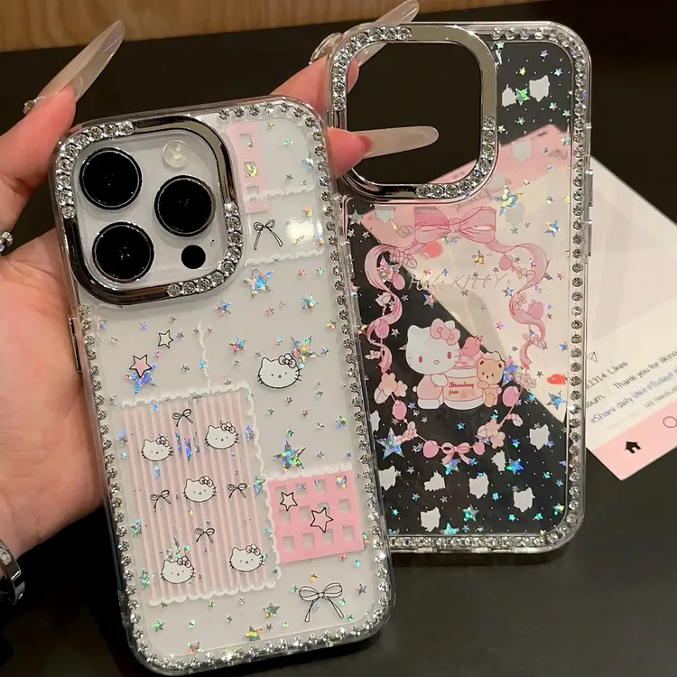 ins风简约闪钻凯蒂适用苹果16手机壳13promax新款iPhone15/14/12