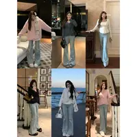 安妮不火【香钻漫画腰】秋冬钓系姐感后腰烫钻薄绒喇叭裤A253K0071