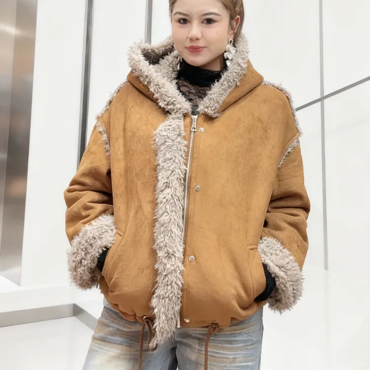 短款休闲风女厚款冬季长袖短外套网红拼接