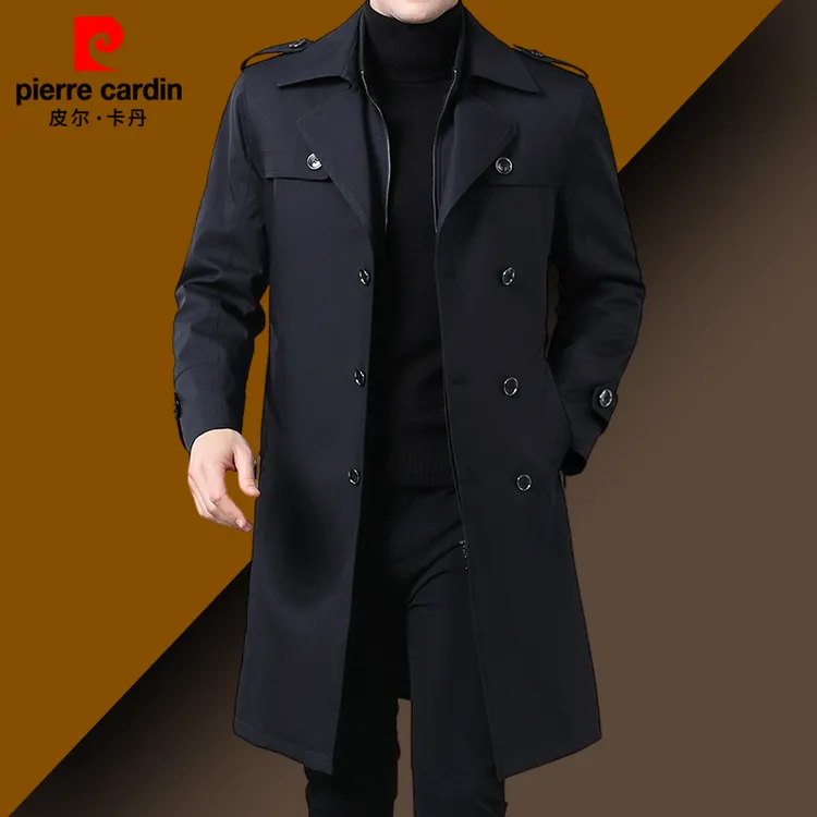 皮尔卡丹秋冬季新款男士风衣外套长款翻领可拆卸内胆保暖时尚大衣