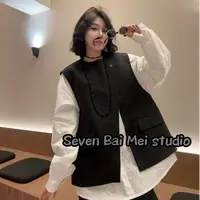 【BM】奥利奥假两件套头西服马甲+衬衫外套