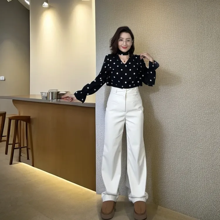 显瘦显高直筒皮裤高腰加长版