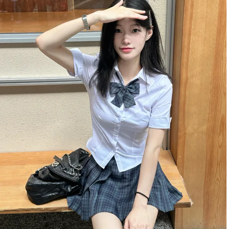海苔JK格裙甜美风短袖衬衫套装制服学院风日系百搭洋气衣服女半身