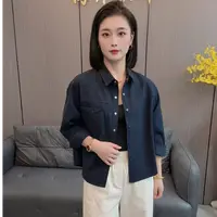 【海片】5276女士休闲时尚秋款纯色韩版衬衫外套百搭洗水棉衬衣