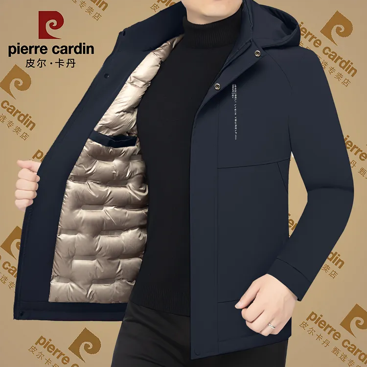 皮尔卡丹冬季新款高档男士休闲加棉加厚棉服休闲可拆帽棉袄男装