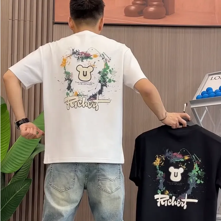 夏季新款男装男士短袖T恤INS潮流创意印花圆领上衣百搭休闲半袖衫