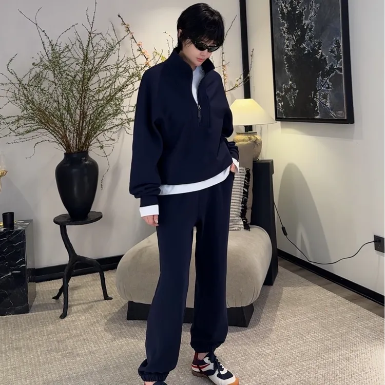 KOKOWANG早春半拉链立领慵懒高级通勤百搭休闲套装544924L19H43