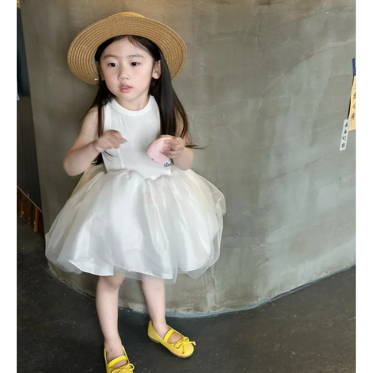 小思家女童背心连衣裙2025夏季时髦韩版洋气仙女无袖拼接蓬蓬纱裙