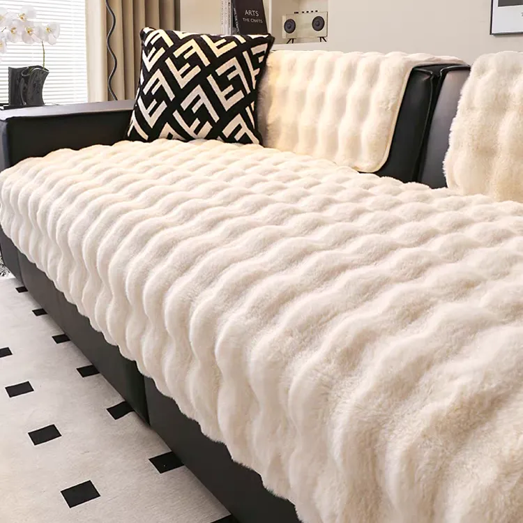 冬季毛绒沙发垫保暖加厚家用防滑直排沙发坐垫毛绒沙发高档盖布巾