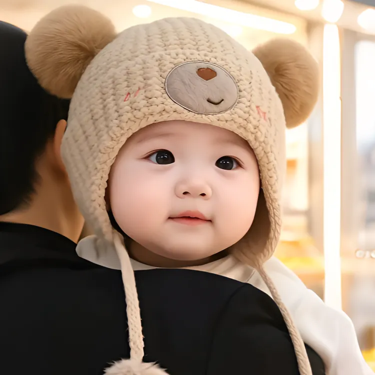 儿童帽子秋冬季可爱男女宝宝毛线帽护耳婴儿套头帽针织帽1-3岁