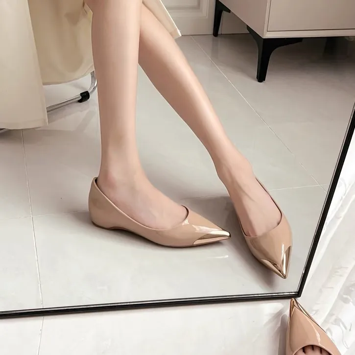 内增高裸色2025春夏款法式单鞋女爆款气质金属尖头浅口配裙晚晚鞋