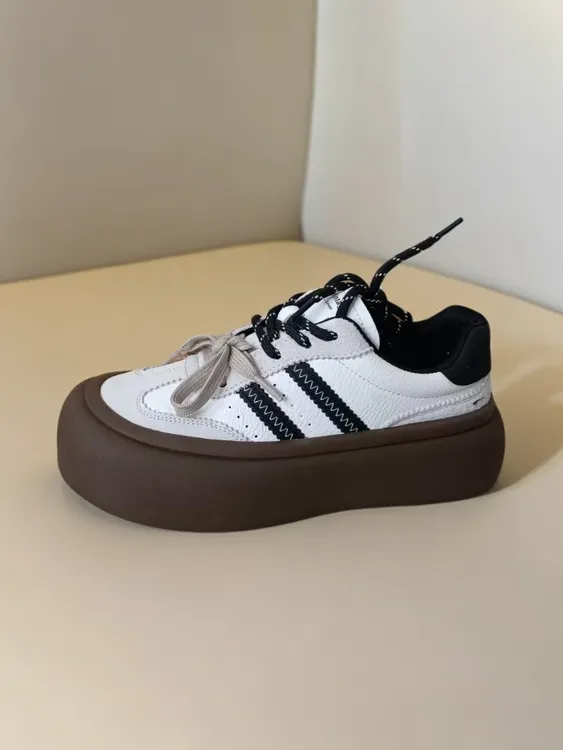 真皮女士增高秋季德训鞋时尚休闲鞋时尚系带低帮透气厚底韩版