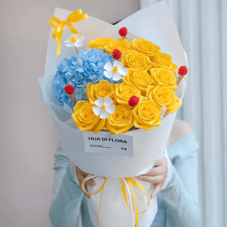 白雪公主黄玫瑰花束鲜花订购小时达的同城速配送上门生日附近团购