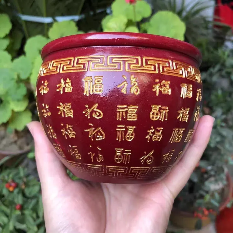含辰砂工艺品朱砂百福缸摆件