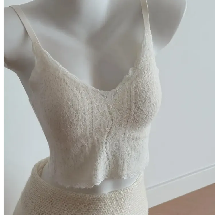 秋冬法式蕾丝美背吊带文胸女带胸垫V领短款聚拢透气内搭抹胸内衣