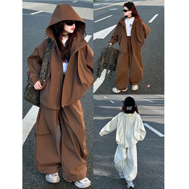 韩版女童潮酷穿搭套装秋2025新款洋气儿童防风衣服大童工装两件套
