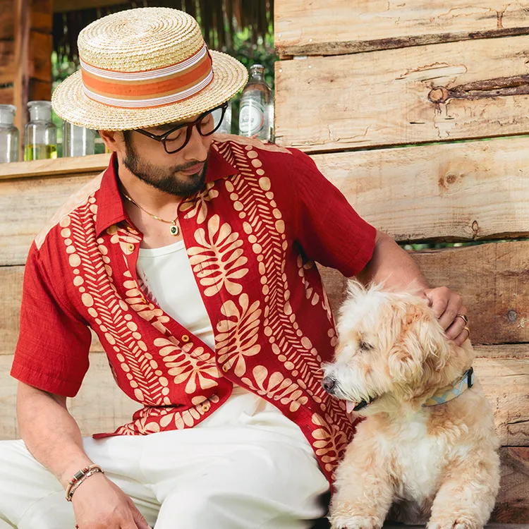 SOARIN英伦风复古夏威夷印花短袖衬衫男 冰凉感薄款休闲宽松衬衣