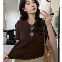 高端货~韩版设计感圆领针织衫女秋季新款显瘦百搭套头毛衣上衣