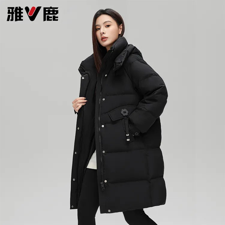 雅鹿25年新款90绒子含量飘带花扣款冬季时尚保暖冬季羽绒服女