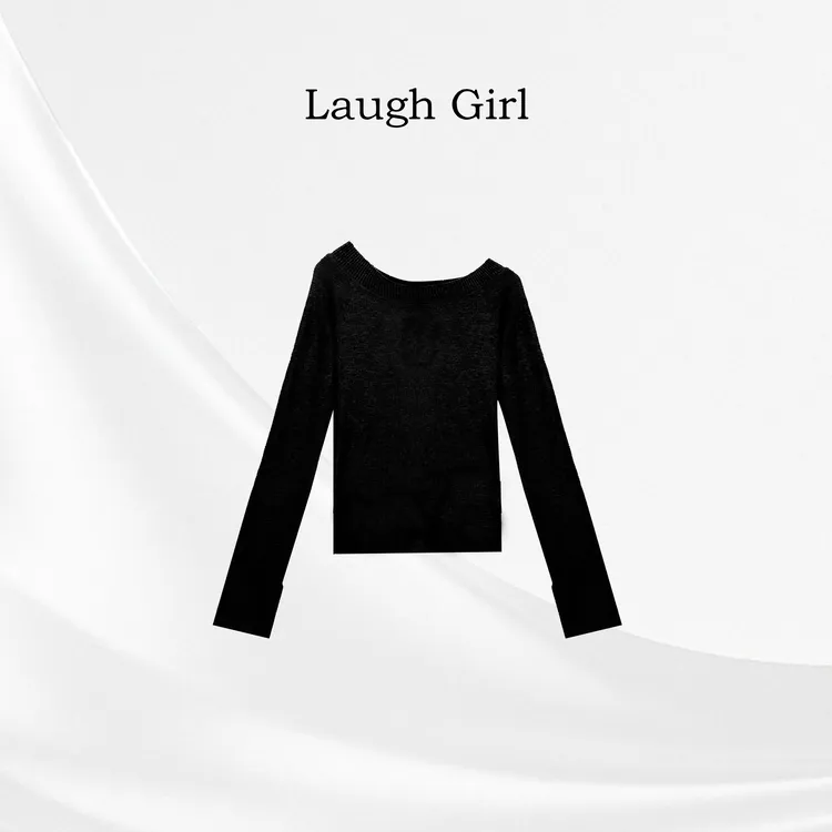 楚楚君 Laugh girl【纯欲斜肩】纯欲显瘦斜肩针织长袖上衣XL551215J