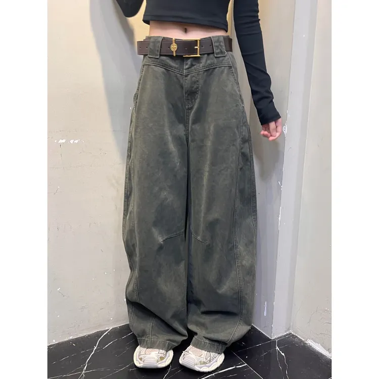 美式复古弯刀牛仔裤女2025新款秋季高腰宽松阔腿镰刀香蕉拖地裤子