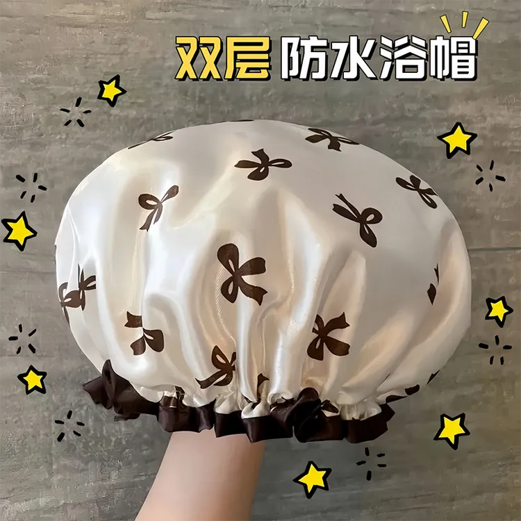 双层浴帽女防水洗澡家用厨房防油烟头套女童干发膜专用沐浴帽新款