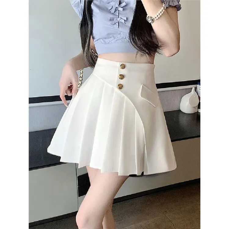 胖妹妹百褶半身裙2025新款遮肚子白色不规则夏季高腰遮胯a字裙女