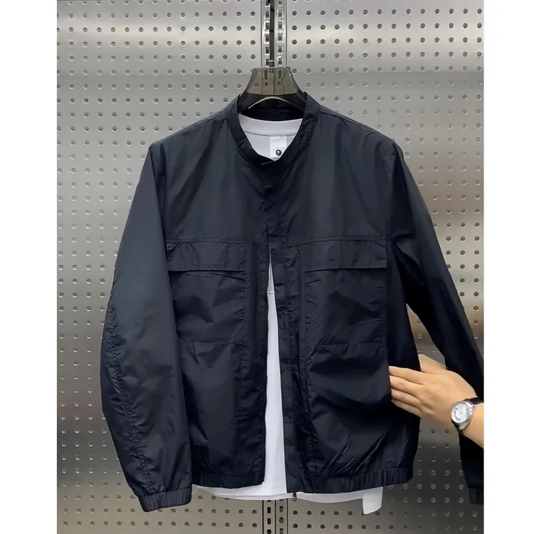 秋季爆款高品质休闲外套男士时尚薄款百搭拼接宽松简约纯色夹克