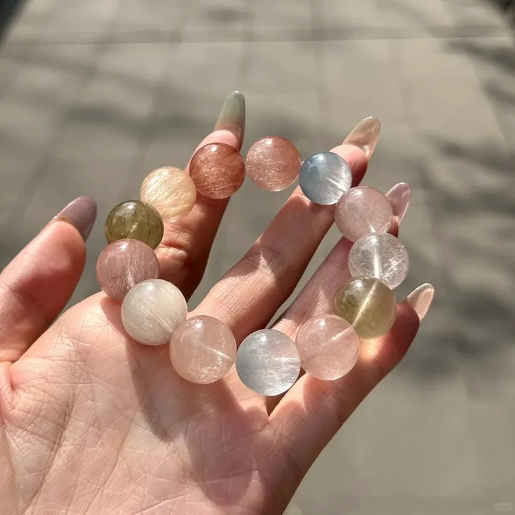 轻奢高货正品七彩顺发兔毛手串高品冰种水晶珠串送礼物多样性发一