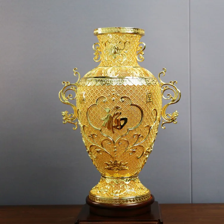 黄铜鎏金花瓶居家玄关酒柜摆件金玉满堂乔迁新居装饰工艺品