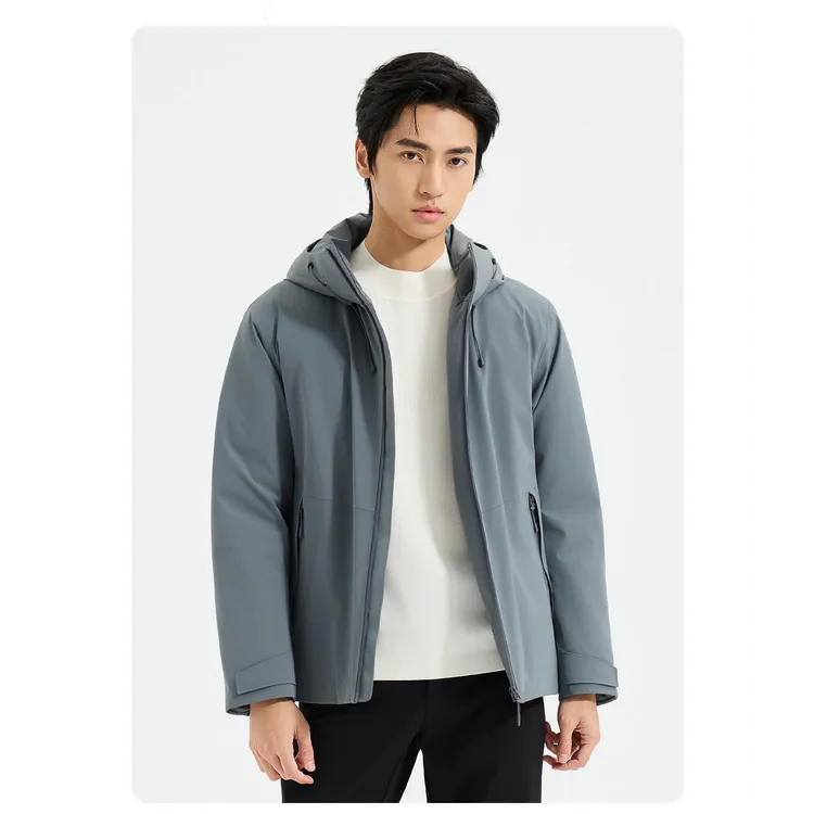 利郎【轻薄白鹅绒】男士冬季商务休闲通勤保暖短款连帽三防羽绒服