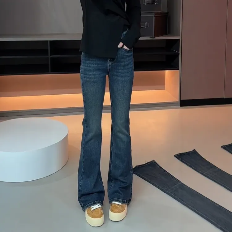 2025秋季新款大码女装高腰胖mm弹力马蹄裤复古百搭修身微喇叭裤子