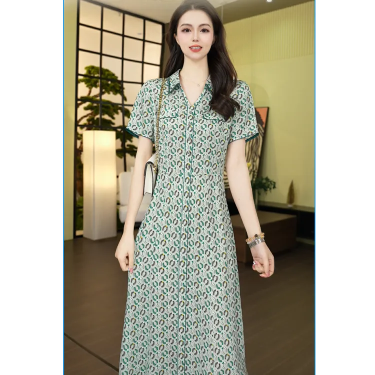 Gowani/乔万尼2025新款19MM影横绉修身显瘦优雅夏季连衣裙ED2E403