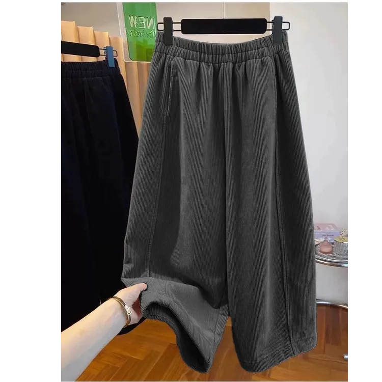 高级感灯芯绒阔腿裤女秋冬2025新款宽松加绒加厚九分休闲舒适裤子