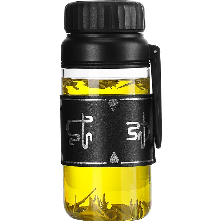 加厚大容量高硼硅玻璃杯家用带杯套耐热耐冷户外玻璃杯运动玻璃杯