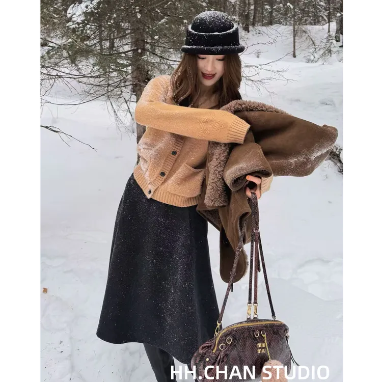 HH.CHAN“冬日裙”羊毛天丝摇曳裙摆优雅知性气质半身裙HH55B41088