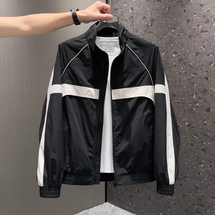 秋季新款男士撞色立领夹克百搭简约休闲褂子上衣潮流帅气男装外套
