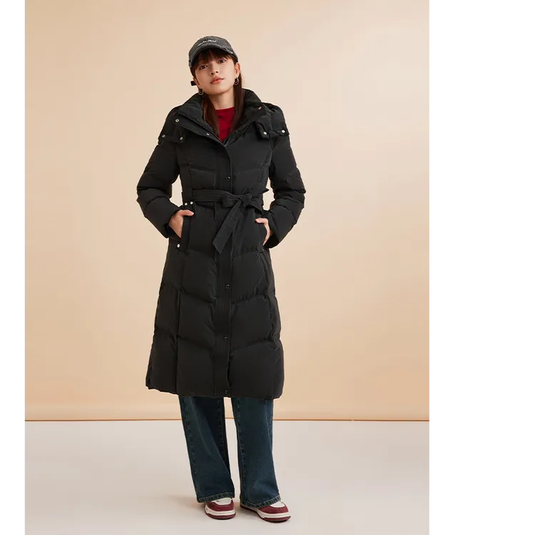 IEF/爱依服2025新款冬季气质修身设计感腰带高级中长款羽绒服外套