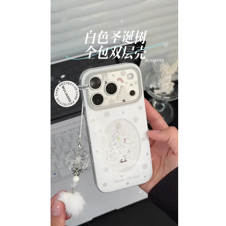 双层白色透明圣诞树一体ai按键适用苹果iPhone17promax手机壳16p