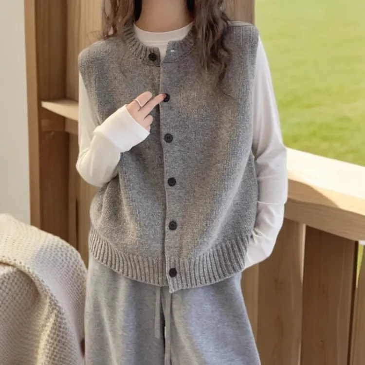 韩系慵懒风高级感针织开衫马甲女2025秋冬季新款宽松无袖叠穿背心