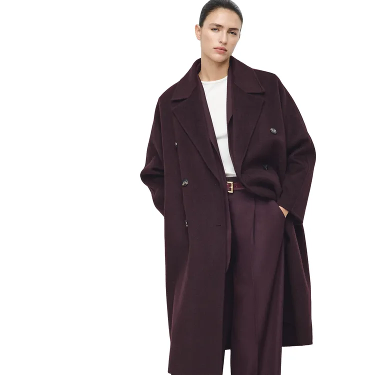 MANGO保暖双面呢长款户外大衣老钱风宽松气质