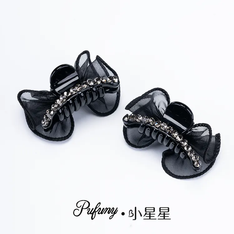 【微莲】星光黑一排钻刘海夹AB面抓夹精致贵气蝴蝶结抓夹侧边夹碎发