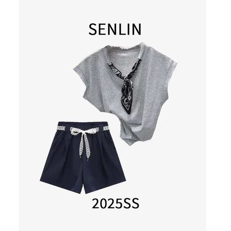 法式蕾丝系带设计森林家休闲短裤夏新款阔腿高腰A字裤轻奢D30 K1