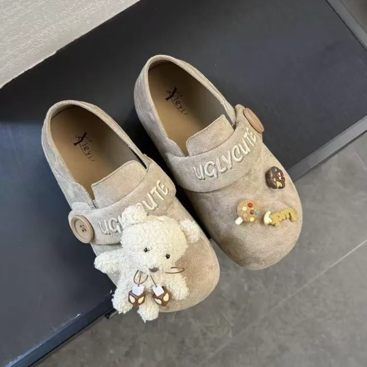 熊浅口秋季低跟中跟方头春季单鞋松紧带胶舒适风