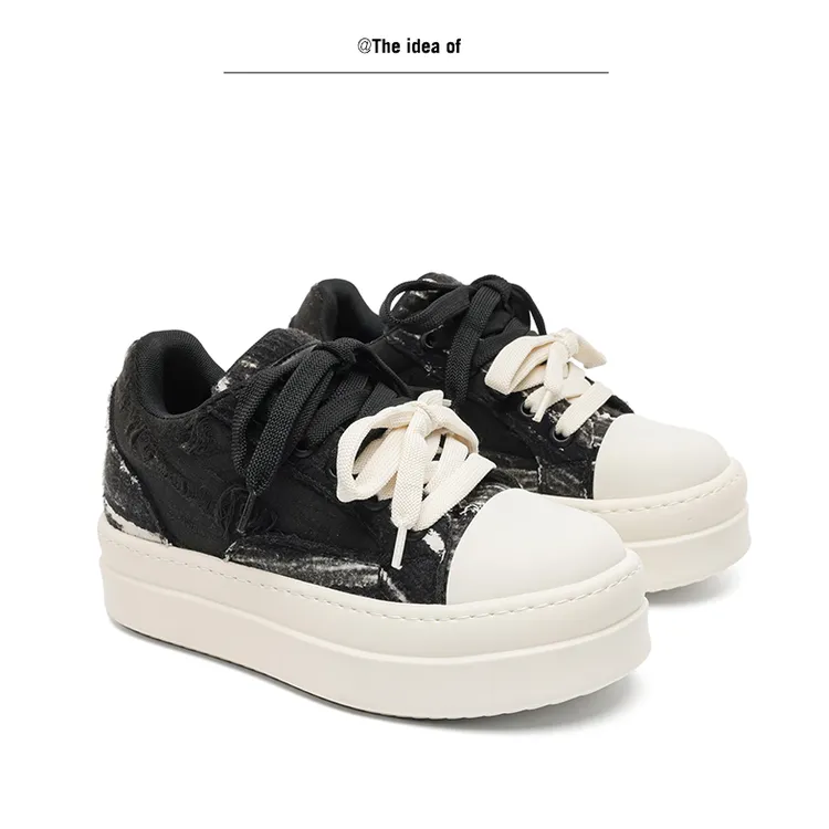 【暗礁4.0】小胖丁隐形7CM内增高情侣帆布鞋透气休闲厚底板鞋