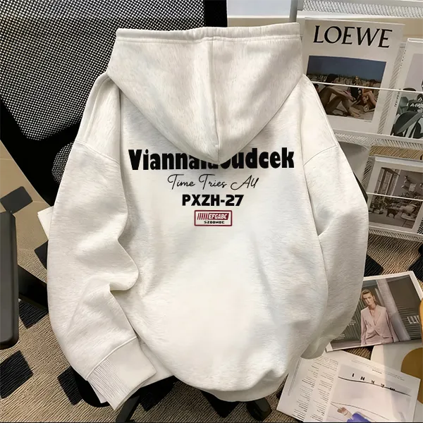 重磅500克纯棉简约英文标语印花青春流行休闲百搭情侣连帽卫衣