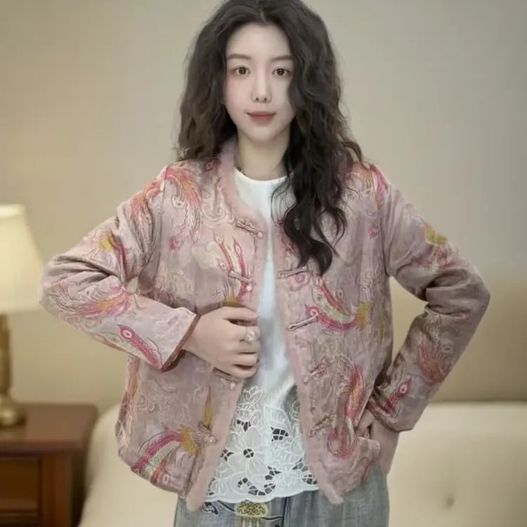 新中式国风潮流女款小个子圆领棉袄加棉加厚外套2025新款原版正品